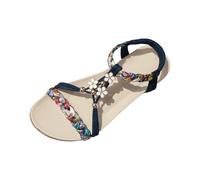 Sandalias genéricas para mujer de cuña 2025 sandalias planas de playa bohemio para mujer verano chanclas boda primavera falt tendencia flor vestida mujeres cómodo moda zapato cuña, Azul oscuro., 39 EU