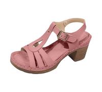 Sandalias genéricas para mujer de tacón alto verano casual zapatos plataforma tacón cuadrado zapatos ortopedia ligero bohemia punta abierta para boda noche, rosa, 36 EU
