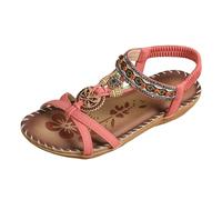 Sandalias genéricas para mujer planas chanclas punta abierta con decoración banda tobillera perlas Rhinestone sandalias mujer bohemio verano casual para playa vacaciones ocio, rosa, 42 EU