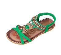 Sandalias genéricas para mujer planas chanclas punta abierta con decoración banda tobillera perlas Rhinestone sandalias mujer bohemio verano casual para playa vacaciones ocio, verde, 35 EU