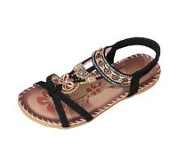 Sandalias genéricas para mujer planas chanclas punta abierta con decoración banda tobillera perlas Rhinestone sandalias mujer bohemio verano casual para playa vacaciones ocio, Negro , 43 EU