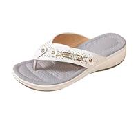 Sandalias genéricas para mujer, sandalias de playa, suelas gruesas y cuñas, para mujer, de masaje ligero y hueco, suelas blandas, puntas blandas, bohemia, perla de cuero, zapatos, blanco, 38.5 EU