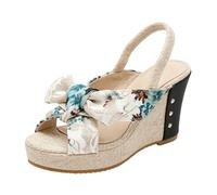 Sandalias genéricas para mujer, suela gruesa para mujer, adornadas con un lazo y una plataforma elevadora, cómodas, sandalias de punta abierta de playa, sandalia para mujer, suela gruesa, blanco, 37.5