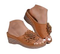 Sandalias genéricas para mujer suela gruesa para mujer, ponerse a la moda y casual, en piel, punta puntiaguda y sin tacón. Sandalias Bohemia Perla Cuero Zapatos Sandalia Mujer Bohemio, marrón, 37.5 EU