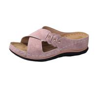 Sandalias genéricas para mujer, verano, cómodas, sandalia para mujer, estilo retro étnico con tacón inclinado, mula tiras cruzadas, calcetín cómodo vacaciones playa, rosa, 36 EU