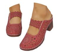 Sandalias genéricas para mujer verano cómodo para mujer, punta redonda, zapatos de boda y cortejo nupcial Sandalia mujer moda Sandalia mujer ortopédica ligera con soporte para arco, rojo, 37.5 EU
