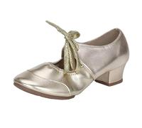 Sandalias genéricas para mujer verano Nuevos zapatos de baile cuadrados de baile latino zapatos bajos suelas suaves para mujeres con boca poco profunda modernas Sandalias Bohemia Perla Cuero, dorado
