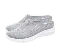 Sandalias genéricas para mujer, verano, trenzadas y transpirables, abiertas en la parte trasera, zapatos elásticos casuales, suela suave, antideslizante, mulas cómodas y ligeras para uso diario, gris