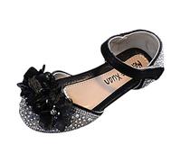 Sandalias genéricas para niñas, nuevo modelo de moda, decoración de perlas, bonita hebilla de ganchillo, zapatos de princesa versátiles con tacones bajos y cómodos, Le Noir, 25 EU