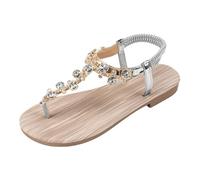 Sandalias genéricas plataforma mujer verano 2025 sandalias planas de playa bohemio para mujer verano chanclas boda primavera falt tendencia flor vestido mujeres cómoda moda sandalia plana, plata, 36