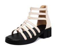 Sandalias Gladiador de Plataforma Mujer Tacón de Bloque Grueso con Tiras Punta Redonda Plataforma Sandalias de Verano Casuales Zapatos Romanos Caminata Urbana,Beige,34 EU