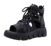 Sandalias góticas Plataforma Alta para Mujer,Sandalias cuña Cremallera Trasera con Cordones y Puntera Abierta Hueca Gladiador Sexy,Zapatos Playa Suaves y cómodos Estilo Romano,Negro,39 EU