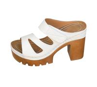 Sandalias gruesas de verano para mujer, europeas y americanas, talla grande, boca de pez, hebilla de tacón grueso, sandalias de boca poco profunda, sandalias de verano para mujer, White, 39.5 EU