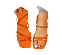 Sandalias gruesas para mujer, sandalias con purpurina para mujer, elegantes, planas, con correa al tobillo, cómodas, informales, de verano, para mujer, zuecos para graduación, verano, Orange, 38 EU