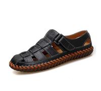Sandalias Hombre Piel con Puntera Cubierta, Zapatos Verano Calados Transpirables, Mocasines Abiertos con Bridas Laterales y Costuras Visibles, Sandalia Verano Cómodo - Playa Caminar Exterior Deporte