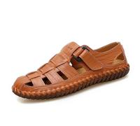 Sandalias Hombre Piel con Puntera Cubierta, Zapatos Verano Calados Transpirables, Mocasines Abiertos con Bridas Laterales y Costuras Visibles, Sandalia Verano Cómodo - Playa Caminar Exterior Deporte