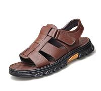 Sandalias Hombres Verano Cuero Sandalias de Deportivas Punta Abierta, Capa Superior de Piel de Vaca Hecha a Mano Sandalias Deportivas (Color : Brown, Size : 43)