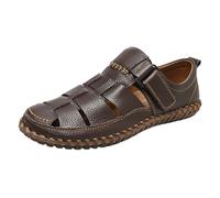 Sandalias informales cosidas a mano para hombre, mocasines de verano, ligeros, transpirables, tejidos, planos, sin cordones, para exteriores, café, 39 EU