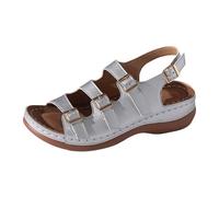 Sandalias informales femeninas con tiras traseras y tacón bajo para una cómoda caminata estival (Silver, 41)