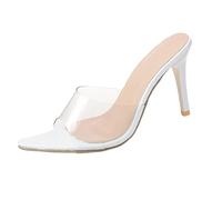 Sandalias informales para primavera y verano, puntiagudas, de moda, con puntera alta, transparentes, para mujer, sandalias de verano para casa, White, 37.5 EU