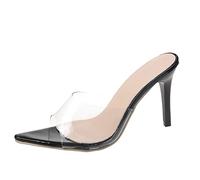 Sandalias informales para primavera y verano, puntiagudas, de moda, con puntera alta, transparentes, para mujer, sandalias de verano para casa, Black, 40 EU