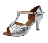 Sandalias latinas con purpurina para mujer, zapatos de tacón de gatito para mujer, sandalias de baile de noche, sandalias de tacón bajo, zapatos de tango, zapatos de baile de salón, pantuflas en T con
