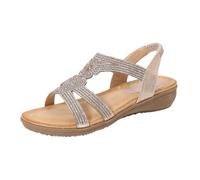 Sandalias Marrones Mujer Comodas Zapatos de Verano Ladies Sandals Summer New Comfortable Fashion Retro Ethnic Style Light Beach Vacation Elastic Heel Sandalias Mujer Verano Cuña Plataforma (Gold 36)