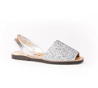 Sandalias Menorquinas en Glitter, Todo Piel Mod.204. Calzado Made in Spain, Garantia de Calidad. (38, Plata)