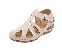 Sandalias Minimalistas Sandalias Ortopedicas Mujer Mujeres Verano Flor Bordado Gancho Bucle Casual Punta Redonda Cuñas Cómodos Zapatos de Playa Con Hebillas Mujer (White,40)
