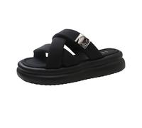 Sandalias Montaña Mujer Chanclas con Cuña Sandalias de Gruesa de Verano para Mujer Zapatillas Goma para Uso Exterior Deportivas Doradas Planas (Black 38)