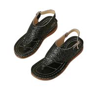 Sandalias Mujer 43 Zapatos Mujer Verano Comodos Sandalias Grandes de Con Correa de Hebilla Una Línea Románica Verano Para Cómodas Senderismo (Black 40)