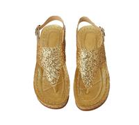 Sandalias Mujer 43 Zapatos Mujer Verano Comodos Sandalias Grandes de Con Correa de Hebilla Una Línea Románica Verano Para Cómodas Senderismo (Gold 40)