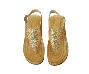 Sandalias Mujer 43 Zapatos Mujer Verano Comodos Sandalias Grandes de Con Correa de Hebilla Una Línea Románica Verano Para Cómodas Senderismo (Gold 36)