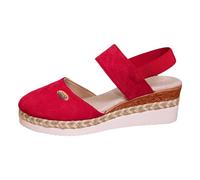 Sandalias Mujer Alpargatas Plataforma Cuñas Sandalias con Cuña Cerrada Sandalias Sandalias de Verano Zapatos de Mujer Zapatos de Punto Hebilla Zapatos de Verano Lino Trenzado, rojo, 38.5 EU