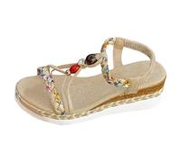 Sandalias Mujer Bohemia Planas Verano Elegantes Calzado Strass Transpirables Suela Flexible Moda Ligeras Clip Toe Pisos Tobillo Correa Elástica Puntera Abierta Vacaciones Playa Faciles De Combinar