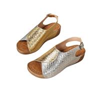 Sandalias Mujer Caminar Sandalias Planas Mujer Zapatos de Verano Nuevos Con Fondo Grueso Y de Pez,A Juego Con Colores Comercio Exterior,Para Confort Tallas (Gold,43)