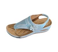 Sandalias Mujer | Chanclas Entre-Doigt Cuña, Gran Tamaño, Empeine Calado con Flor Decorativa, Brida Trasera, Suela Gruesa Plataforma | Verano Exterior, Playa, Desnudos Casual, 01 azul celeste, 41 EU