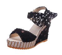 Sandalias Mujer Comodas Pies Anchos Zapatos Verano Damas Fashion Footwear Zapatos de plataforma Cuñas de encaje Sandalias femeninas Heel Negras Mujer Ortopedicas Zapato Verano (Black 38)