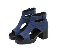 sandalias mujer comodas sandalias doradas tacon Casual Side Hollow Belt Buckle Flat Bottom Roman Shoes Women'S Summer Sandals Fashion Women'S Sandals Zapatos Plateados De (Blue, 40)