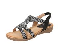 Sandalias Mujer Cómodas Sandalias Mujer Vestir Ladies Sandals Summer New Comfortable Fashion Retro Ethnic Style Light Beach Vacation Elastic Heel Cuero (Black,36)