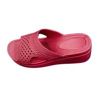 Sandalias Mujer Comodas Verano Chanclas Pala Zapatillas de Mujer Nuevas de Verano A La Color Liso Huecas Con Gruesa Para El Baño Sandalias Plata Ortopedicas Corregir Juanetes (Red 38)