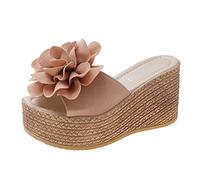 Sandalias Mujer Comodas Vestir Chanclas Playa Primavera Y Verano Sandalias de Mujer Tacón de Cuña Flor Gamuza Gruesa Estilo Casual Fiesta Goma Para Playa (Pink 38)