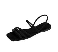 Sandalias Mujer con Puntera Abierta Punta Cuadrada Planas - Zapatos Mujer Sandalias Exquisito Vintage Moda, Women Shoes Viaje Ciudad Descanso Negro 40