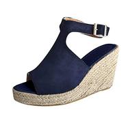 Sandalias Mujer con Tacón Verano Pies Anchos Abiertos Slingback Pump Sandalias con Flores Alivio del Dolor Zapatos de Verano Hallux Valgus Tacones Altos Zapatos de Playa Ocio, azul oscuro, 42 EU