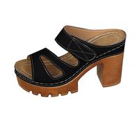 Sandalias Mujer con Tacón Zapatos ortopédicos Antideslizante Sandalias Elegantes Zapatos de Verano Cómodas Zapatillas Transpirables Slip On Open Toe TrekkingsSandalia Interior/Exterior, Negro , 36 EU