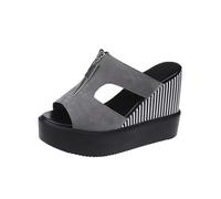 Sandalias Mujer Confort Chanclas Cuña Playa Sandalias de Verano Para Mujer Con Tacón Grueso Y Punta Abierta Y Cremallera Tipo de Pez Negras Zapatos Ortopedicos (Grey 35)