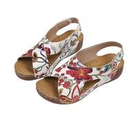Sandalias Mujer Cruzada Impresas Floral Ortopédicas Verano Desnudo Pies Cómodo Cuñas Para Punta Abierta Vestidas De Verano Zapatos De Paseo Antideslizante Ancho Zapatos, blanco, 36 EU