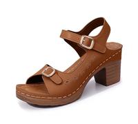 Sandalias Mujer Cuero Tacón Cuadrado Salón Mujer Desnudos Pies Abiertos Zapatos Tacón Plataforma Retro Brida Tobillo con Hebilla Recortes Geométricos Pata Decorativa Exterior Primavera Verano, 01