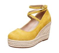 Sandalias Mujer Cuña Alpargatas De Verano Zapatos De Baile Plataforma Para Mujeres Zapatos De Novia De Tacón Grueso Bridas Tacones Altos Tradicionales Elegante Y Cómodo, amarillo, 43 EU