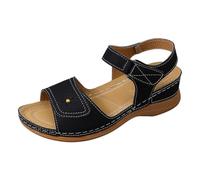 Sandalias Mujer cuña con correa ajustable velcro y bordado floral, plantilla ortopédica con soporte para arco, suela antideslizante cómoda para caminatas urbanas veraniegas